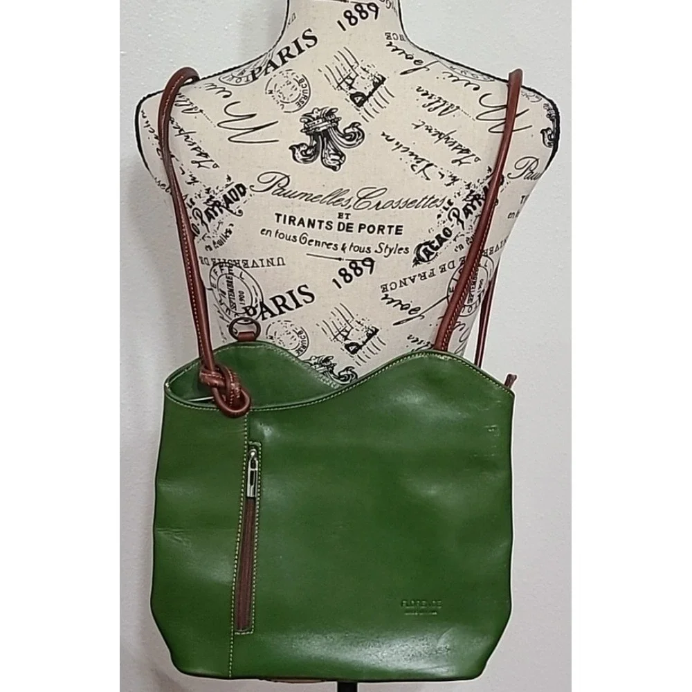 Florence Made In Italy Green Leather Convertible Backpack Shoulder Bag new - Picture 3 of 16